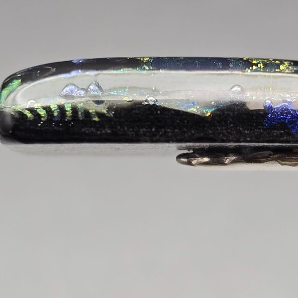 Handcrafted Multicolored Dichroic Glass Cosmic Pendant 1.5" Silver-Plated Bail - Picture 2 of 5